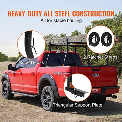 VEVOR Extendable Steel Truck Ladder Rack - 800 lbs Capacity, 46-71 inch, Non-Drilling for Kayak, Surfboard, Lumber, Ladder - style: Non-drilling