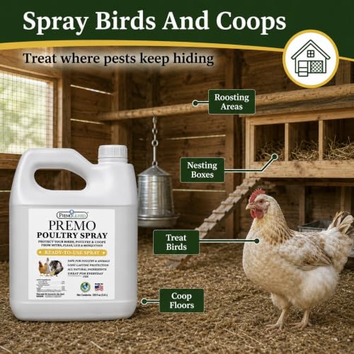 Premo Guard Natural Poultry Spray – Kills Scaly Leg Mites, Fleas, & Lice | Chicken, Duck, Geese Pests, Spray Directly on Birds and Coops, Natural Plant Based Oils, Control & Prevention - size: 128 Fl Oz (Pack of 1)