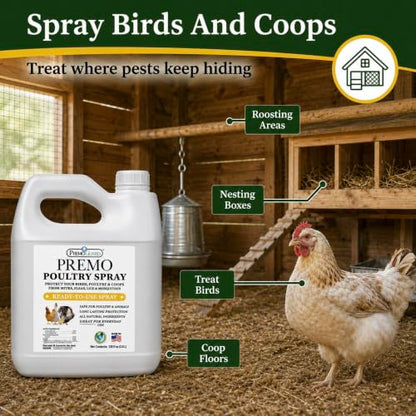Premo Guard Natural Poultry Spray – Kills Scaly Leg Mites, Fleas, & Lice | Chicken, Duck, Geese Pests, Spray Directly on Birds and Coops, Natural Plant Based Oils, Control & Prevention - size: 128 Fl Oz (Pack of 1)
