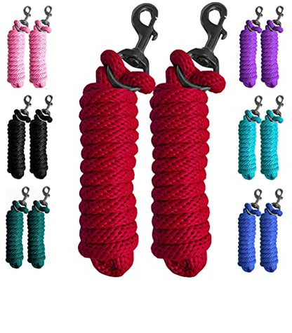 Majestic Ally Pack of 2 Solid Poly Lead Rope for Horses & Livestock – 10 Foot Long and 5/8 inch Thick - Replaceable Heavy-Duty Bolt Snap – Handmade – Soft, Broken in Feel (RED) - color: RED