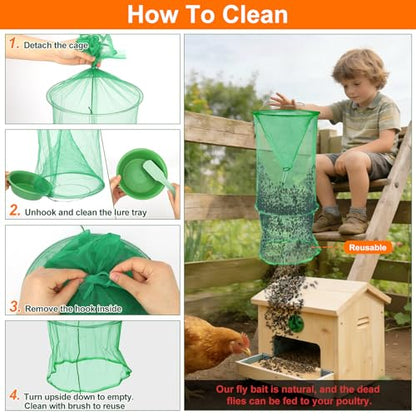 4 Pack Reusable Outdoor Fly Trap Hanging Fly Catcher with Brush - size: 4 pack