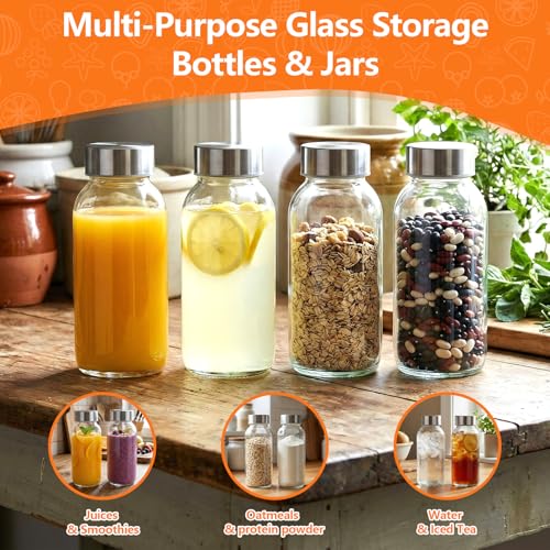 Luxfuel 8 oz Glass Bottles with Lids, Small 4 Pack Clear Juice Bottles - color: 8oz Clear Glass 4 Pack