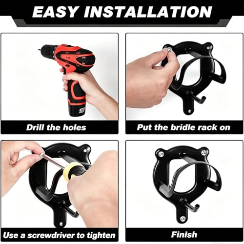 Semetall Horse Bridle Rack,3Pcs Black