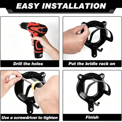 Semetall Horse Bridle Rack,3Pcs Black