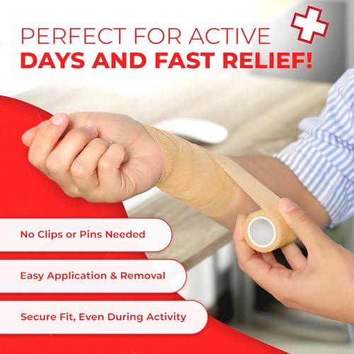 Ever Ready First Aid Self Adherent Cohesive Bandages 3" x 5 Yards - 12 Count, Tan