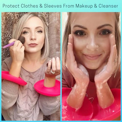 BaR-K Patented Drip Catcher Cuffs - Stops Soap & Water from Running Down Arms While Washing Face, Stay Dry and Clean - Face Wash Wristbands for Spa, Pink Set of 2 - color: Pink