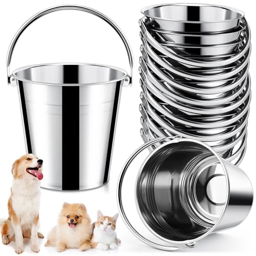 Hicarer 10 Pack 2.1 Quart Stainless Steel Dog Water Buckets, Metal Pails - size: 2.1 Quart