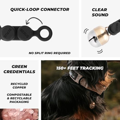 Beau's Bells V2 | Cat & Dog Collar Bells with New Quick Loop Easy Release Clip | Handmade Copper | Track Your Pet | Protect Wildlife - size: Large