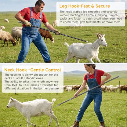 Lightweight Sheep Catcher Hook, 45"Carbon Shaft Leg Neck Goat Grabber Crook
