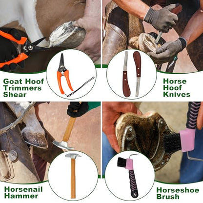 12Pcs Farrier Tools Kit, Hoof Trimming Tools with Tool Bag | Hoof Nippers, Horseshoe Cutting Pliers, Goat Hoof Trimmers Shear, Hoof Rasp File, Horseshoe Brush, Hoof Knife, Hoof Hammer
