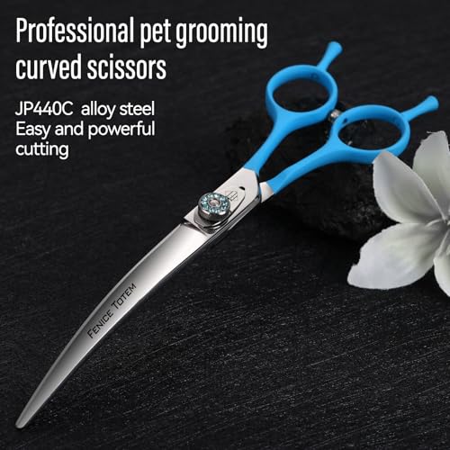 Professional Pet Grooming Curved Scissors, JP440C Alloy Steel, Blue Ergonomic Handle, Sharp and Durable for Dog Grooming (7.0") - size: 7.0"
