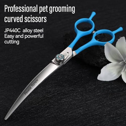 Professional Pet Grooming Curved Scissors, JP440C Alloy Steel, Blue Ergonomic Handle, Sharp and Durable for Dog Grooming (7.0") - size: 7.0"