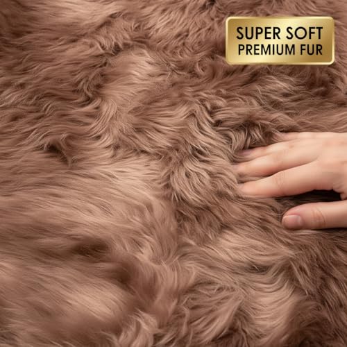 Super Area Rugs Buff Tan Sheepskin Rug Genuine Single 2x3ft Pelt Fluffy Fur Seat Cushion and Chair Cover - color: Tan, size: 2' x 3' (Natural)
