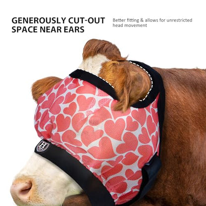Harrison Howard Cattle Livestock Fly Mask Breathable Mesh Padded Edging with Fun Patterns Large Spacing Forelock Opening Design Adjustable Fit for Cattle Heart - color: Heart