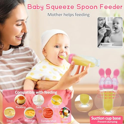 Baby Fruit Feeder Pacifier - 5 Pack | 2 Mesh Infant Food Feeder Pacifier & 1 Baby Food Dispensing Spoon | Fresh Fruit Teethers for Babies |Shower Gifts for Boys and Girls (Pink & Green) - color: 06-Pink