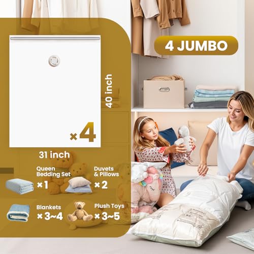 TAILI 4 Pack Vacuum Storage Bags, Jumbo Size (31×40 inch), Cream - size: 4 Jumbo