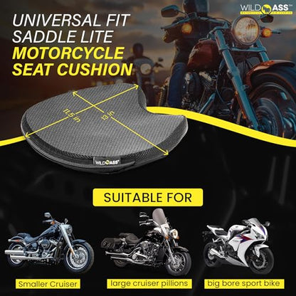 Wild Ass Saddle Lite - Motorcycle Air Gel Seat Pad, Ergonomic Air-Adjusting Cushion with Straps, Universal Fit for Ultimate Comfort & Relief, Cool Flow Motorcycle Accessory for Long Rides - Black - style: Lite