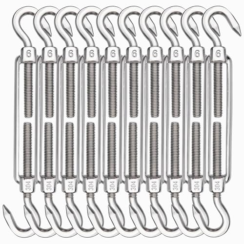 TooTaci 10PCS M6 Turnbuckle, 304 Stainless Steel Turnbuckle Hook and Hook | Turnbuckle Wire Tensioner, 220lb Adjustable Turnbuckles for Cables Wire, Shade, Cable Tightener, Garden Trellis, Clothesline - size: M6 CC-10Pcs