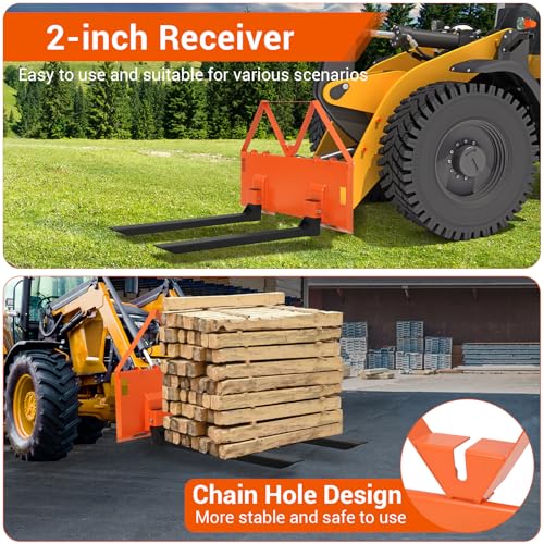 GarveeTech 46 in Skid Steer Pallet Forks, Heavy Duty 3200 LBS Capacity Skid Steer Forks Attachment for Tractors and Loaders, Quick Attach Mount, Orange