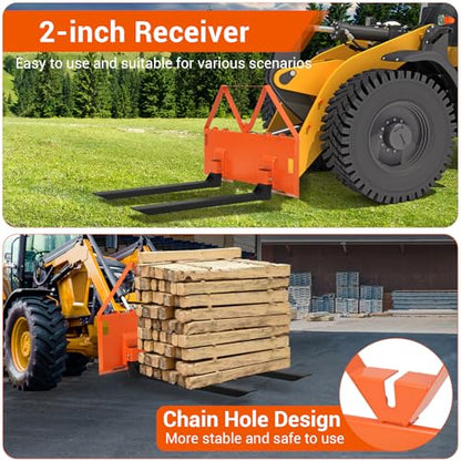 GarveeTech 46 in Skid Steer Pallet Forks, Heavy Duty 3200 LBS Capacity Skid Steer Forks Attachment for Tractors and Loaders, Quick Attach Mount, Orange