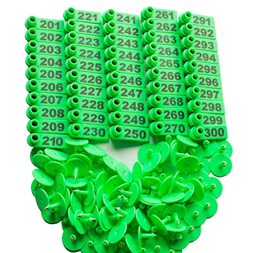 201-300 Number Plastic Tags Livestock Animal Ear Tag for Marking Pigs Cattle Sheep(Green) - color: Ear Tags Number 201-300(green,m)