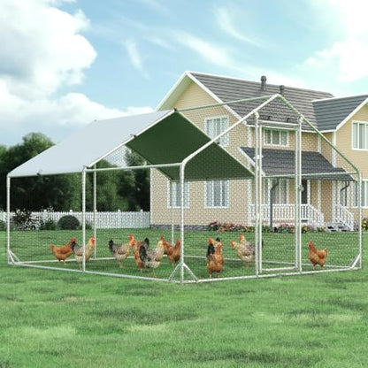 4ever2buy Metal Chicken Coop, 10x13 FT Walk-in Chicken Run Pen Poultry Cage, Water-Resistant & Anti-UV Cover, Large Chicken Coop for 12-15 Chickens - size: 157.2"L x 117.6"W x 76.8"H
