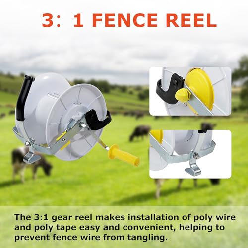 3:1 Geared Reel Prewound Polywire Electric Fence Wire Reel, with Reel Guide - size: 1640 ft x 1 standard reel x 1 guide x 1 Handle