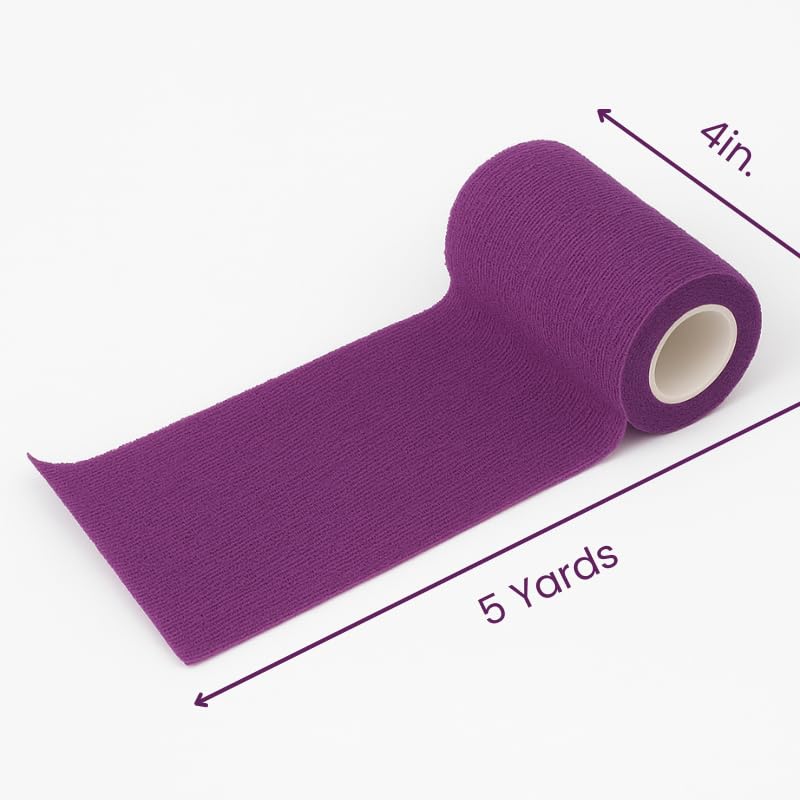 4" Cohesive Flexible Bandage Wrap – Purple - Pack of 4 | Self-Adherent Vet Tape for Animal Wound Care, Wrapping, and Support – Non-Slip, Breathable, Flexible Bandage for Livestock - color: Purple