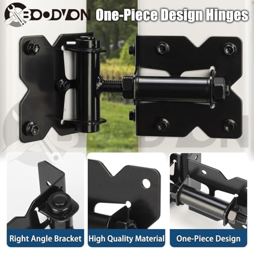 Self Closing Gate Hinges for Wooden Fences Gates, 90 Degree Adjustable Heavy Duty Gate Door Hinges Hardware Kit for Fence Gate, Vinyl gate, Pool gate and Outdoor Gates, 2 Pack, Non-Weld Black Finish
