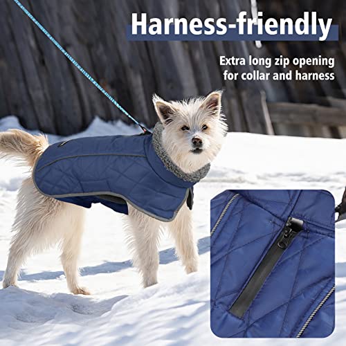 Fragralley Dog Coat Large, Waterproof Dog Jacket with Warm Fleece Lining, Adjustable Reflective Dogs Winter Coat, Turtleneck Pet Coats for Cold Weather (Blue L) - color: Blue, size: Large