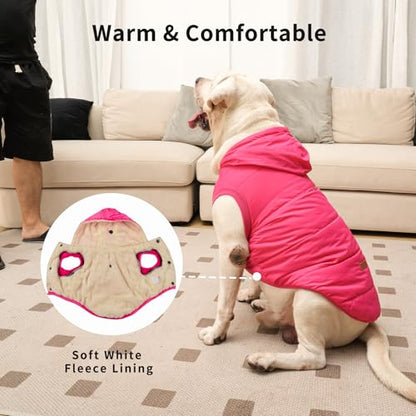 Vecomfy Warm Dog Coats with Hoodie,Winter Dog Jackets for Medium Dogs - color: Pink, size: Large