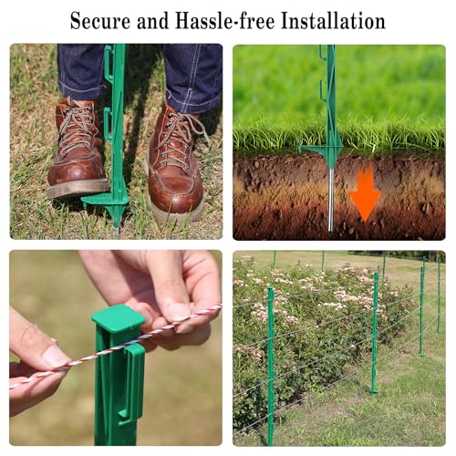 50 Pack 48'' Plastic Step-in Electric Fence Posts,Temporary Fence Stakes - color: Green, size: 50 Pack