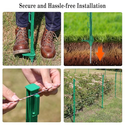 50 Pack 48'' Plastic Step-in Electric Fence Posts,Temporary Fence Stakes - color: Green, size: 50 Pack