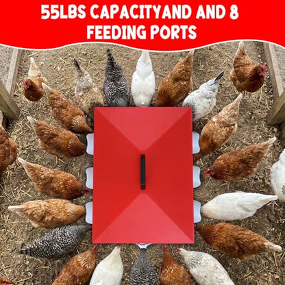 55LB Automatic Chicken Feeder Large with 8 No-Waste Ports