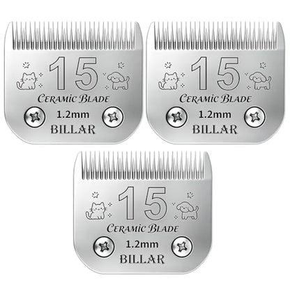 BILLAR® Detachable Pet Dog Grooming Clipper Ceramic Blades,Compatible with Size-15 Cut Length 3/64-Inch(1.2mm),Compatible with andis/Oster A5/Wahl KM10 Series Clippers（3PACK） - size: 15#-3PACK
