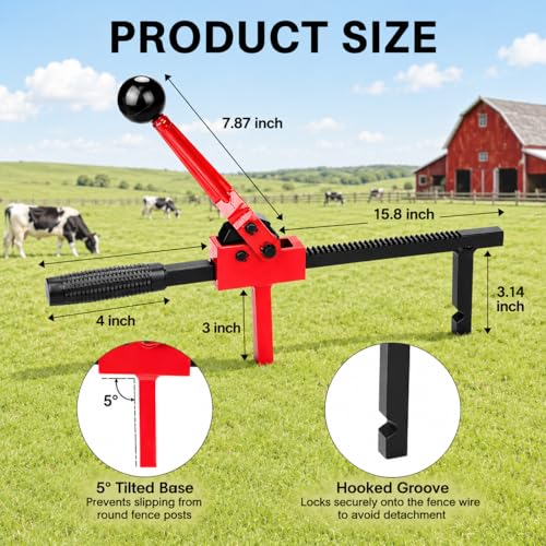 YouTeMei 2 Pcs Fence Stretcher Tool, Ratcheting Wire Fence Tightener, Heavy Duty Fence Tensioner Tool with Ratchet Range, Non-Slip Hook, for Farm, Ranch, Garden & Yard Fence