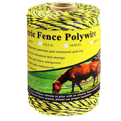 660 Feet Electric Fence Polywire, 200 Meters 1/8" Diameter Portable Electric Fencing Poly Wire Rope Line 6 Steel Strands for Reliable Conductivity & Rust Resistance - size: 656 Ft