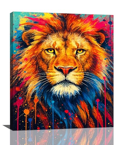 Banksy Lion Wall Art Lion Pictures Street Graffiti Canvas Wall Decor Painting Print Animal Home Modern Artwork Decorations Framed for Living Room Bedroom Bathroom Office 20"X24" - color: Banksy Lion, size: 24"L x 20"W