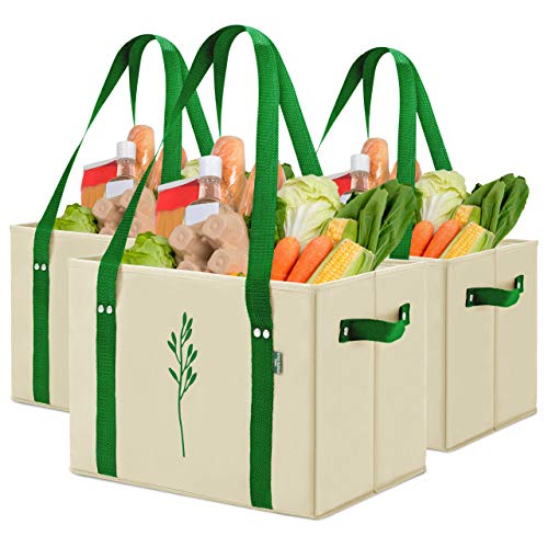 Green Bulldog Reusable Grocery Bags, Tote Bag For Shopping, Beige, 3 Pack - color: Beige | 3pck