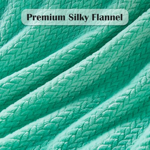 NEWCOSPLAY Fleece Leaves Pattern Throw Blanket, Aqua, 50"x60" - color: Aqua, size: Throw(50"x60")