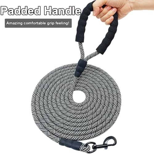 MayPaw Heavy Duty Rope Dog Leash, 3/4/6/7/8/10/12/15/20/30 FT Long Dog Lead Nylon Pet Leash, Soft Padded Handle Thick Lead Training Leashes for Large Medium Dogs (20ft * 1/2", Black) - color: black, size: 1/2" * 20'