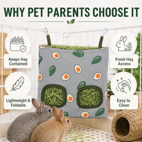 Rabbit Hay Feeder, Guinea Pig Hay Holder & Bunny Hay Feeder – Durable Hanging Hay Bag for Rabbits Chinchillas Guinea Pigs Bunnies – Chew-Resistant Hay Holder for Small Animals (Avocado) - color: Avocado
