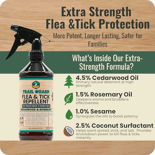 Trail Guard Natural Extra Strength Insect, Flea and Tick Spray for Dogs, Cats, People & Home (16oz, Cedarwood & Rosemary) - size: 1 Pack 16oz