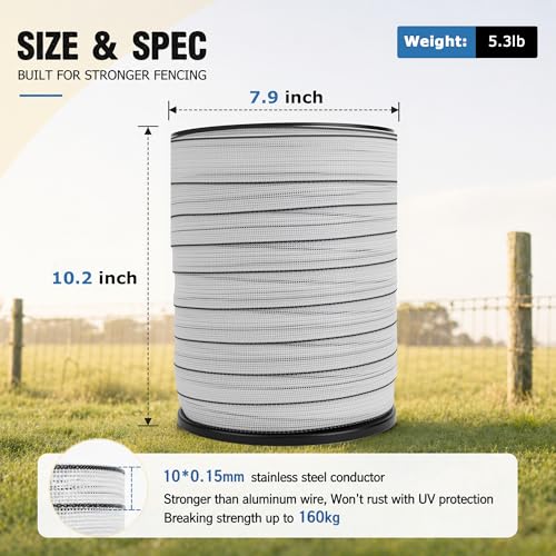 Electric Fence Tape 1.6 in, Electric Fence Poly Tape 10ss Conductors 656' - color: 1.6 in, size: 656 FEET