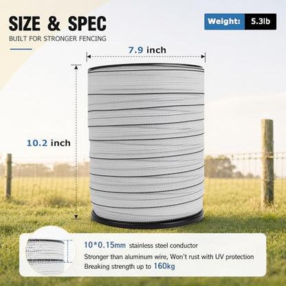 Electric Fence Tape 1.6 in, Electric Fence Poly Tape 10ss Conductors 656' - color: 1.6 in, size: 656 FEET
