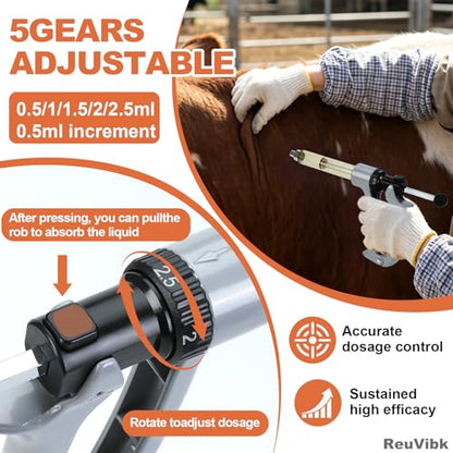 25ml Semi-Auto Repeating Livestock Syringe Gun, 5 Dose Settings - color: Silver Gray25ML-B