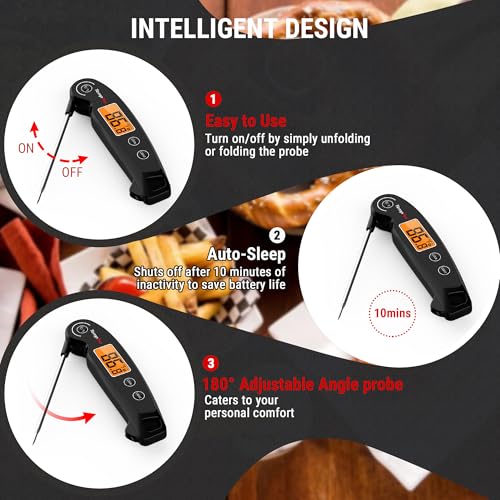 TempPro TempSwift 1 SEC Instant Read Meat Thermometer for Cooking | 100% Waterproof Digital Food Thermometer with Large Backlit LCD, Kitchen Thermometer for Grilling, Smoking & Candy Making - color: Black