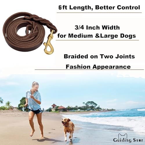 Guiding Star Heavy Duty Leather Dog Training Leash 6ft x 3/4 inch | Strong Handmade Braided Genuine Leather Training Leashes for Large Medium Small Dogs, 6 Foot Long Pet Lead Brown - color: Brown, size: 6ft x 3/4 inch