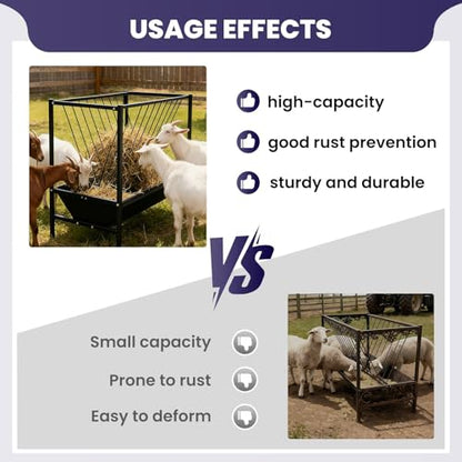 70 Gallon Hay Feeder with 25 Gallon Feed Pan, Heavy-Duty Steel Livestock Hay and Grain Feeder for Goats, Sheep, Calves, Cattle and Horses, Easy Assembly for Barn or Pasture
