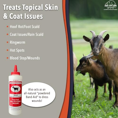 Four Oaks Farm Ventures, Goat Hoof & Coat Powder - for Wound Care, Foot Rot, Skin Problems - All Natural, Non-Caustic, Easy to Use (10 oz) - size: 10 oz